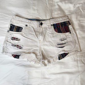 Free People White Jean Shorts with Colorful Intricate Detail Size 28